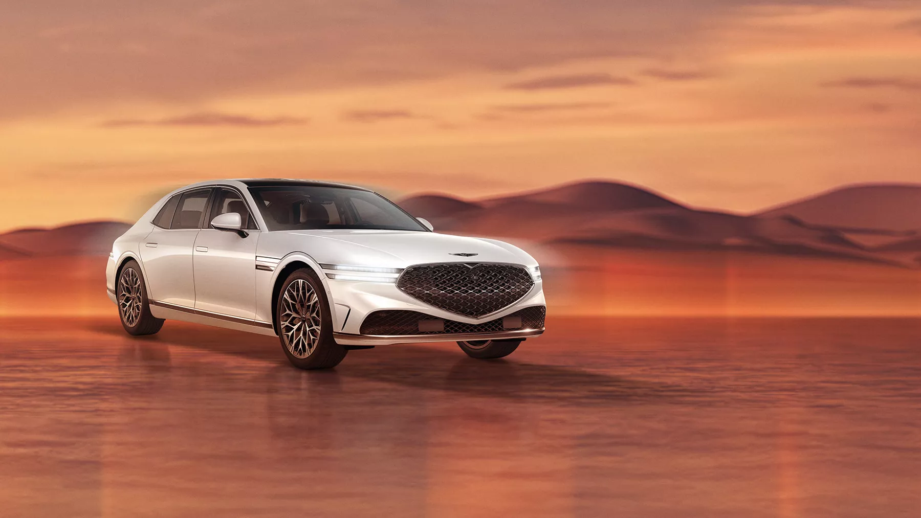 Genesis G90 in Uyuni White on desert background
