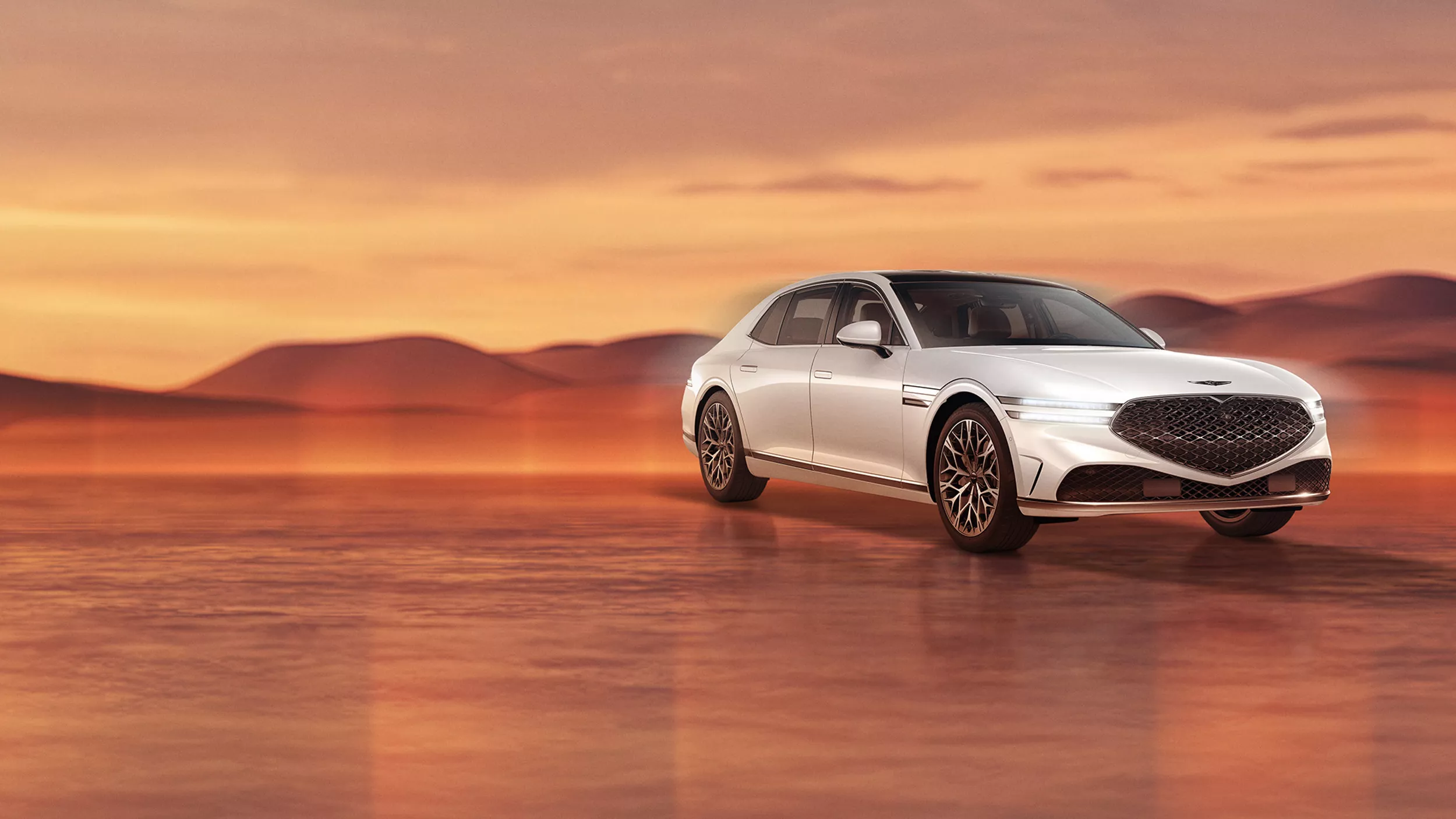 Genesis G90 in Uyuni White on desert background