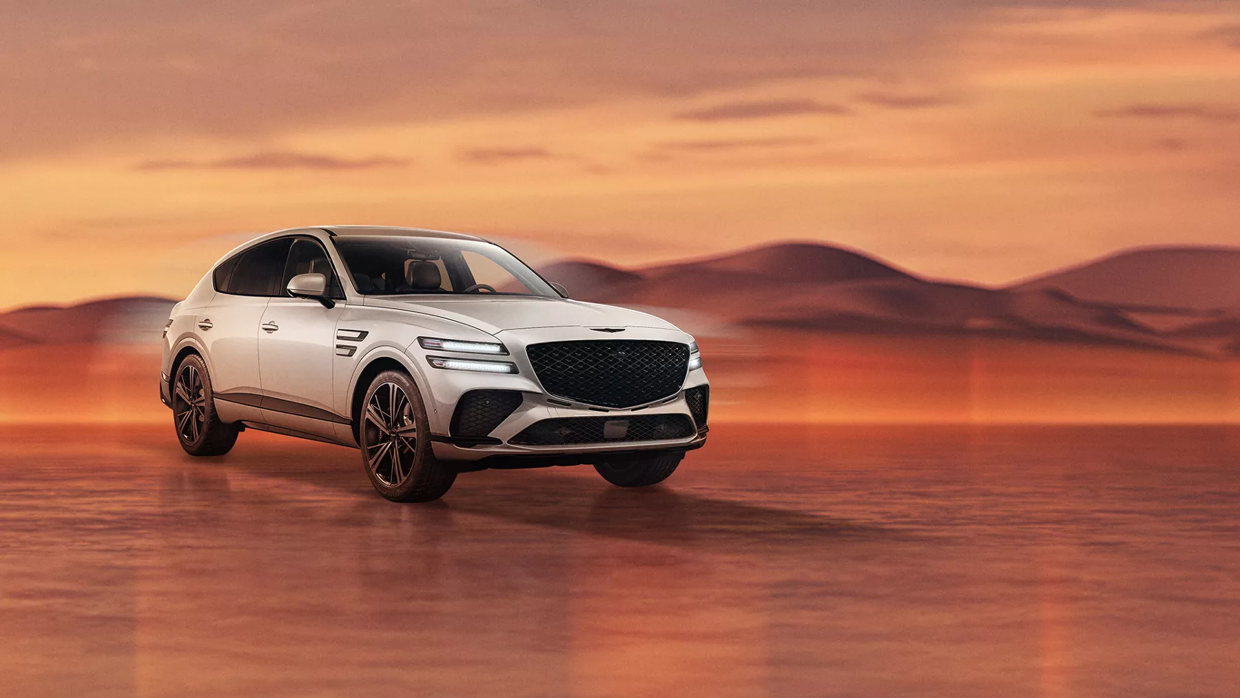 Genesis GV80 Coupe in Uyuni White on desert background