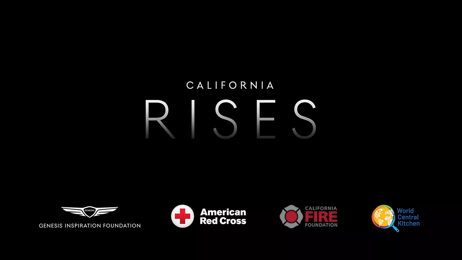 "California Rises" logo with supporting charities below