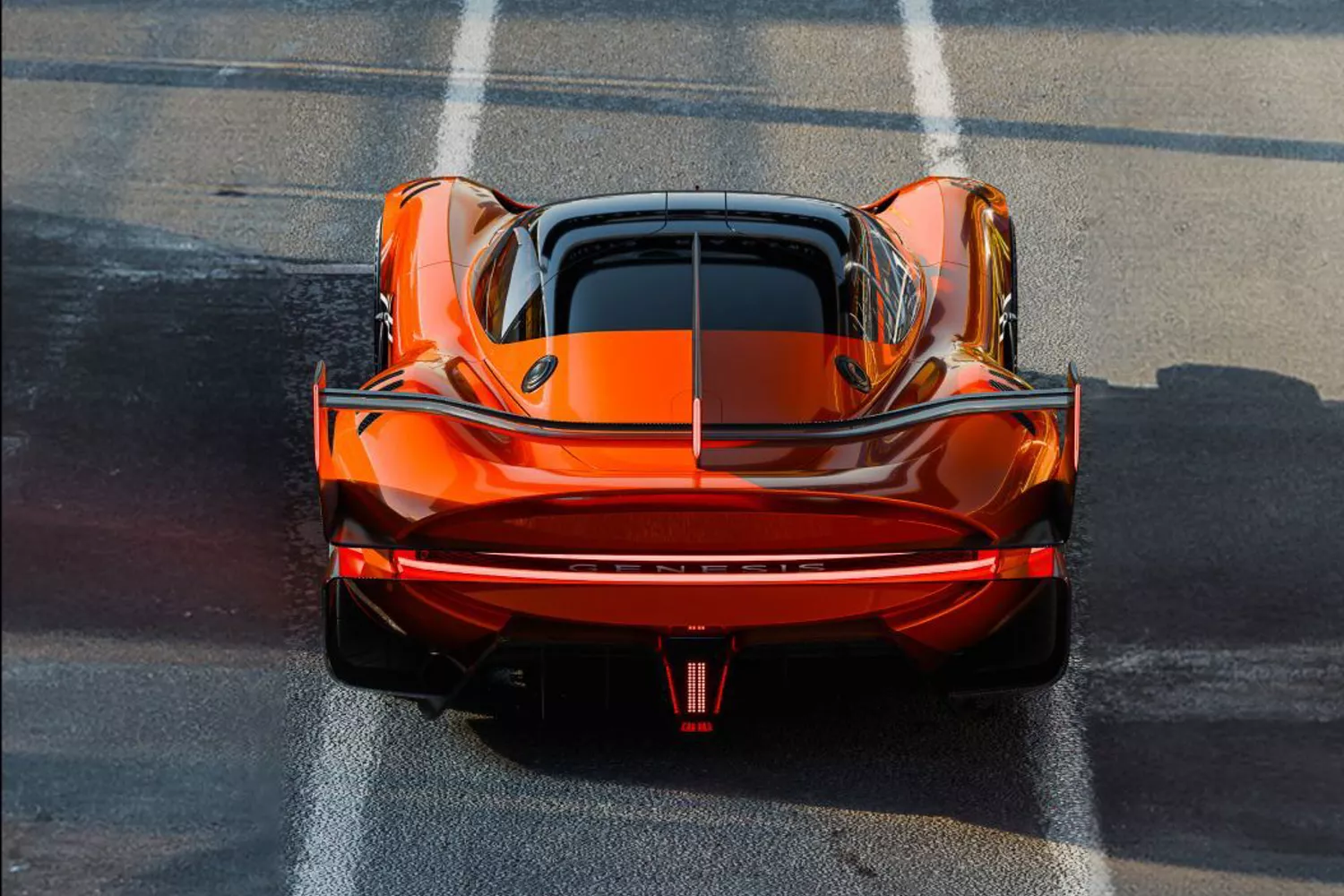 Rear aerial view of the X Gran Racer on the track