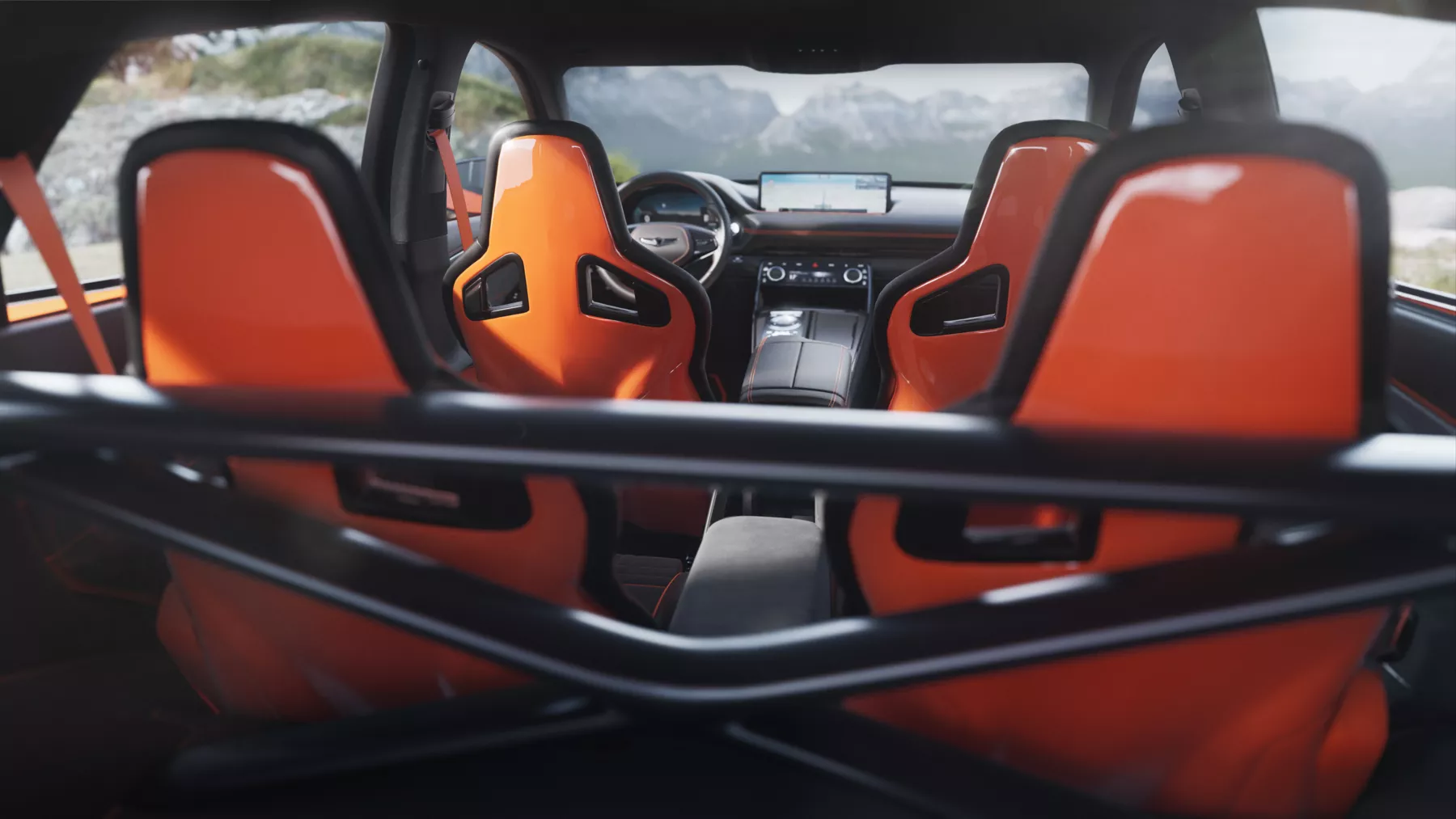 GV80 Coupe Concept interior shot highlighting the seats from the rear.