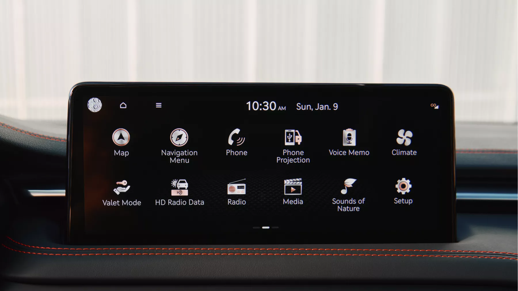 G70 infotainment display showing icons.