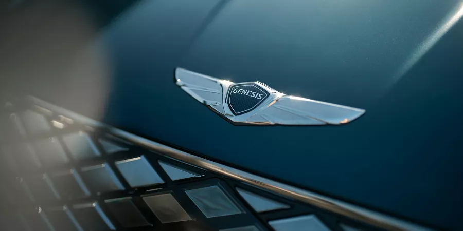 Genesis emblem on Electrified G80 hood.