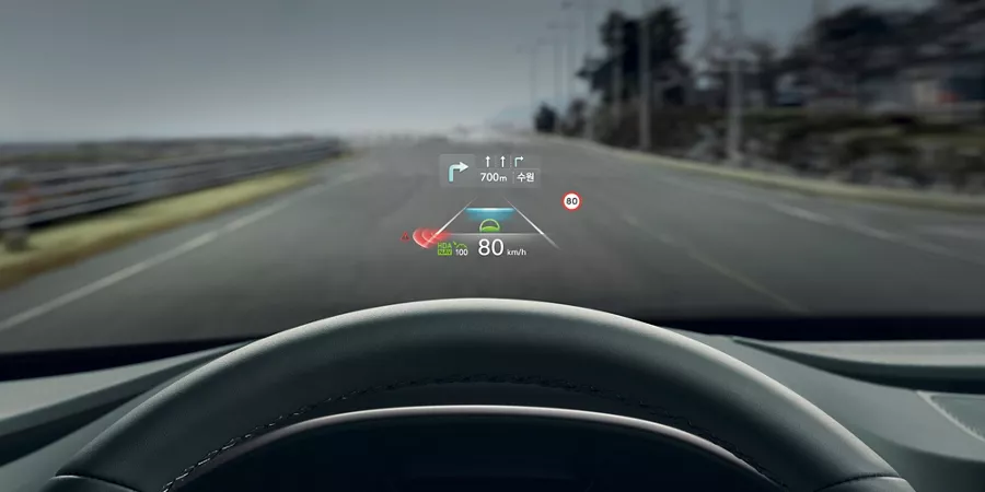 Heads up display on windshield.