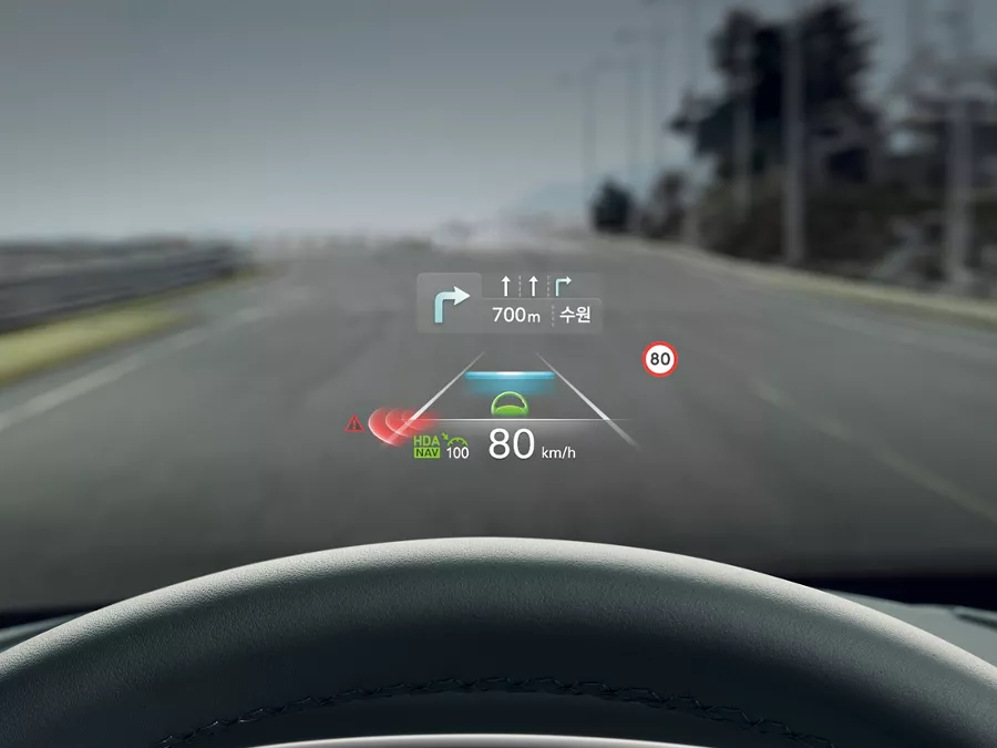 Heads up display on windshield.