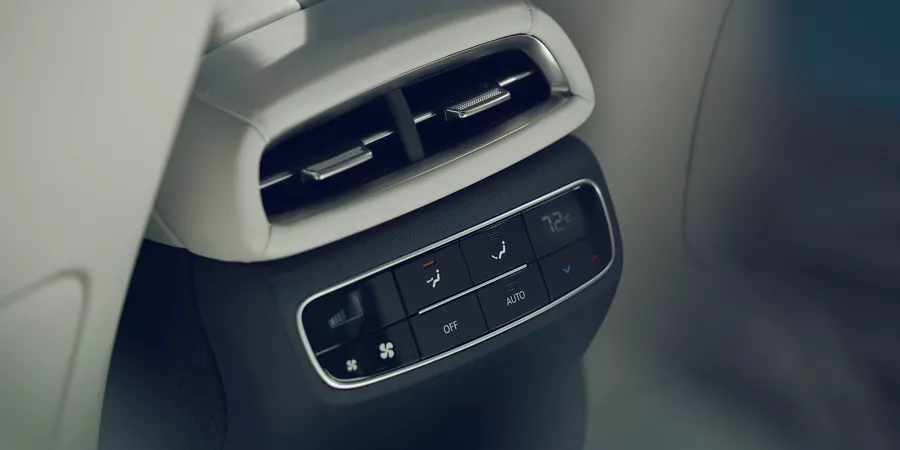 Seat controls and air vents for Electrified G80 rear seats.