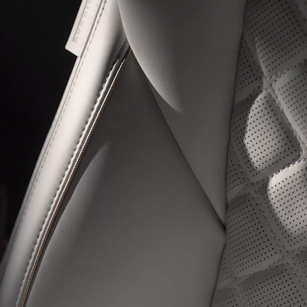 Electrified GV70 seat with quilted pattern. 