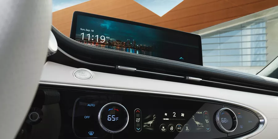 Electrified GV70 temperature controls and navigation screen.