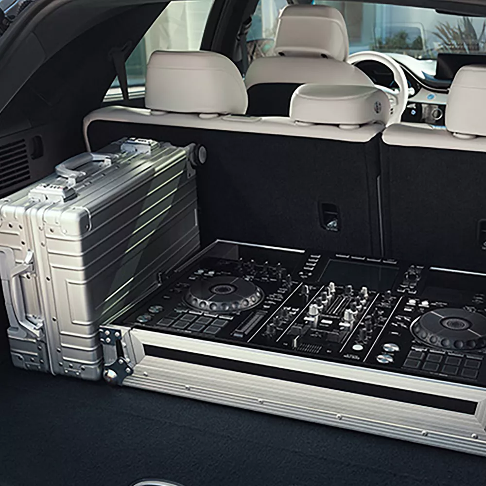 Electrified GV70 trunk storing equipment.