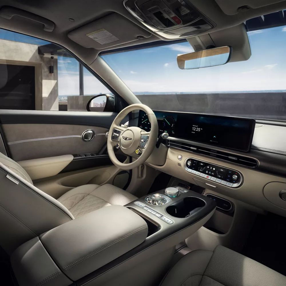 Interior shot from the pasenger side showcasing the interior of the Gv60.