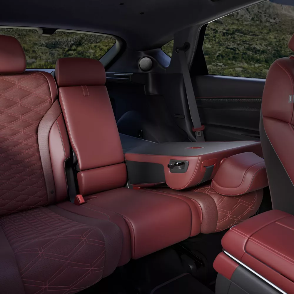 GV80 Coupe interior showcasing the Sevilla Red interior.
