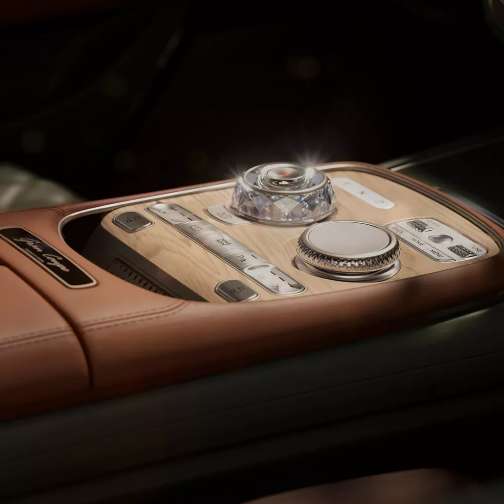 Close up of center console in Genesis X Gran Coupe Concept vehicle