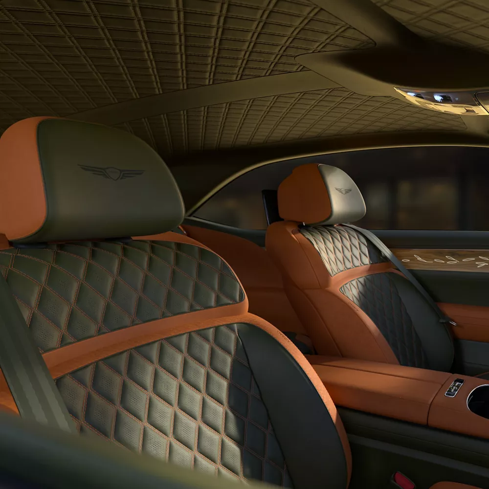 Interior passenger side view of front seats in Genesis X Gran Coupe concept