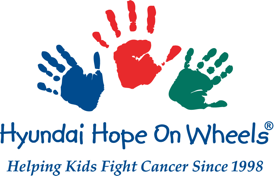 Hyundai Hope On Wheels logo shows three handprints in blue red and green