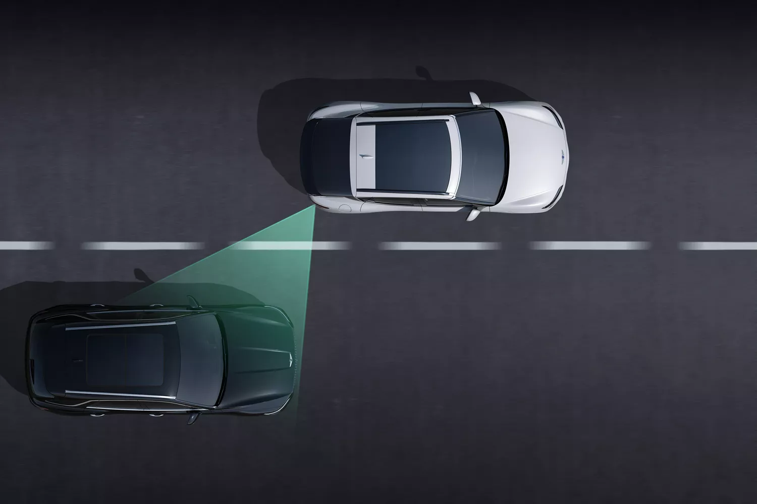 Overhead view of safety animation image showcasing Genesis GV70's Blind Spot Detection feature