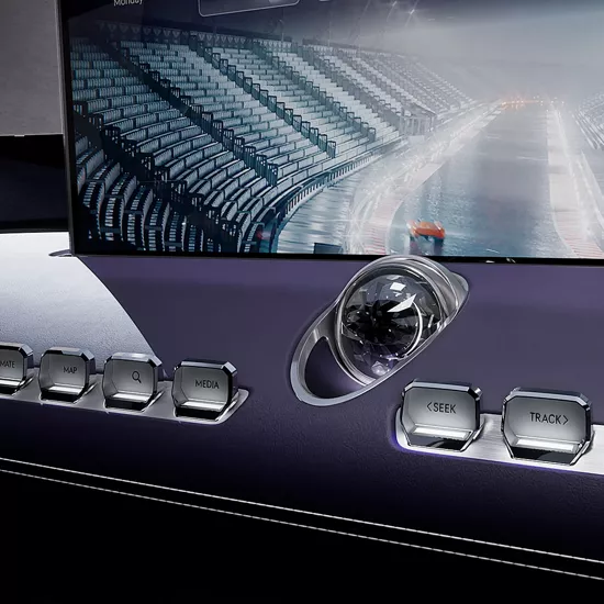 Genesis Neolun Concept vehicle interior close up of buttons under display screen on dashboard
