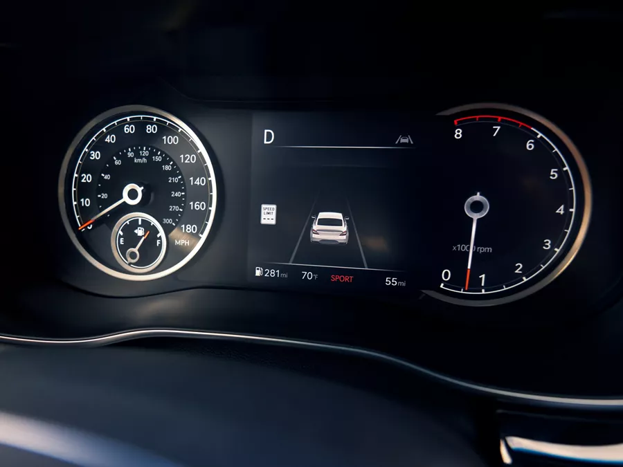 Close up interior view of dashboard on Genesis G70