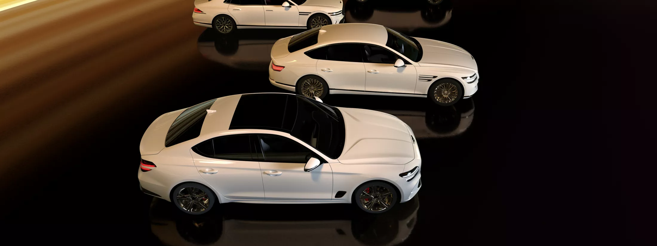 Full line-up of Genesis vehicles in white