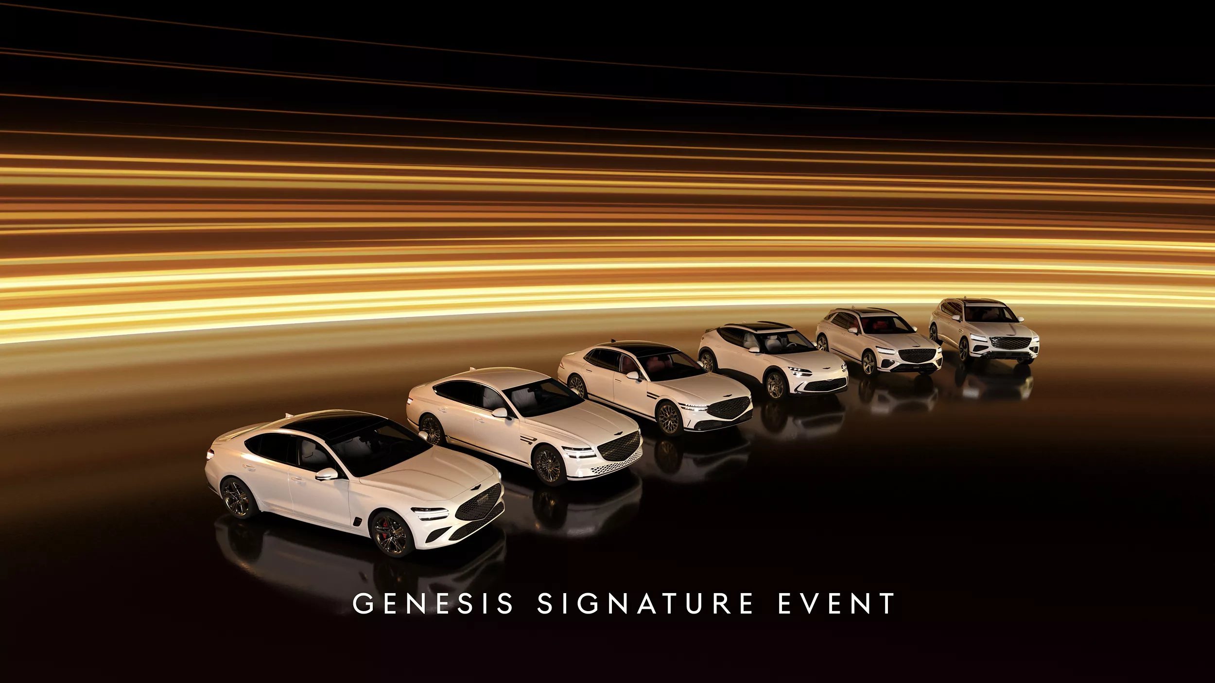 Full line-up of Genesis vehicles in white