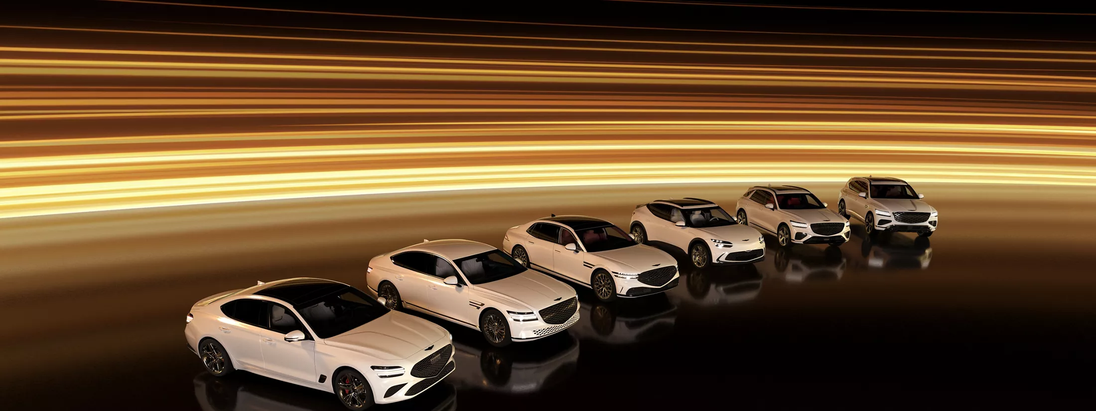 Full line-up of Genesis vehicles in white