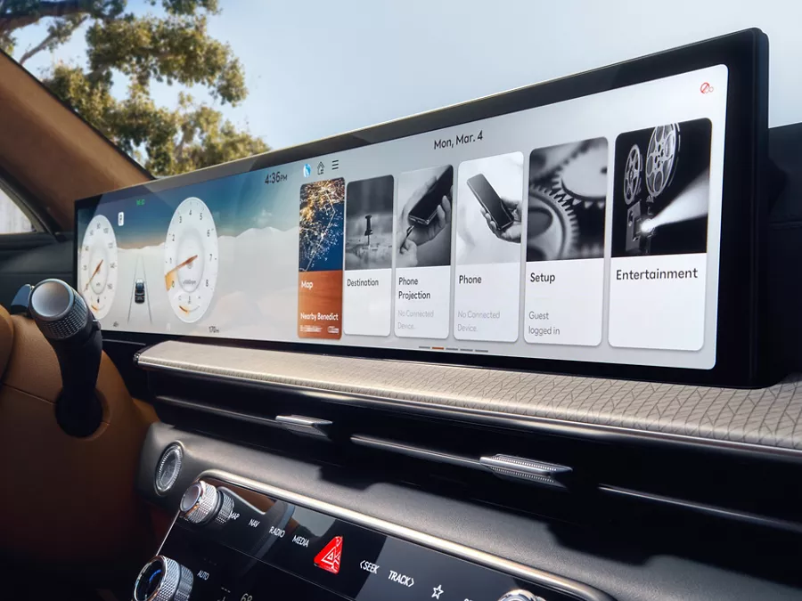 Interior close up of center infotainment/navigation screen inside Genesis GV80