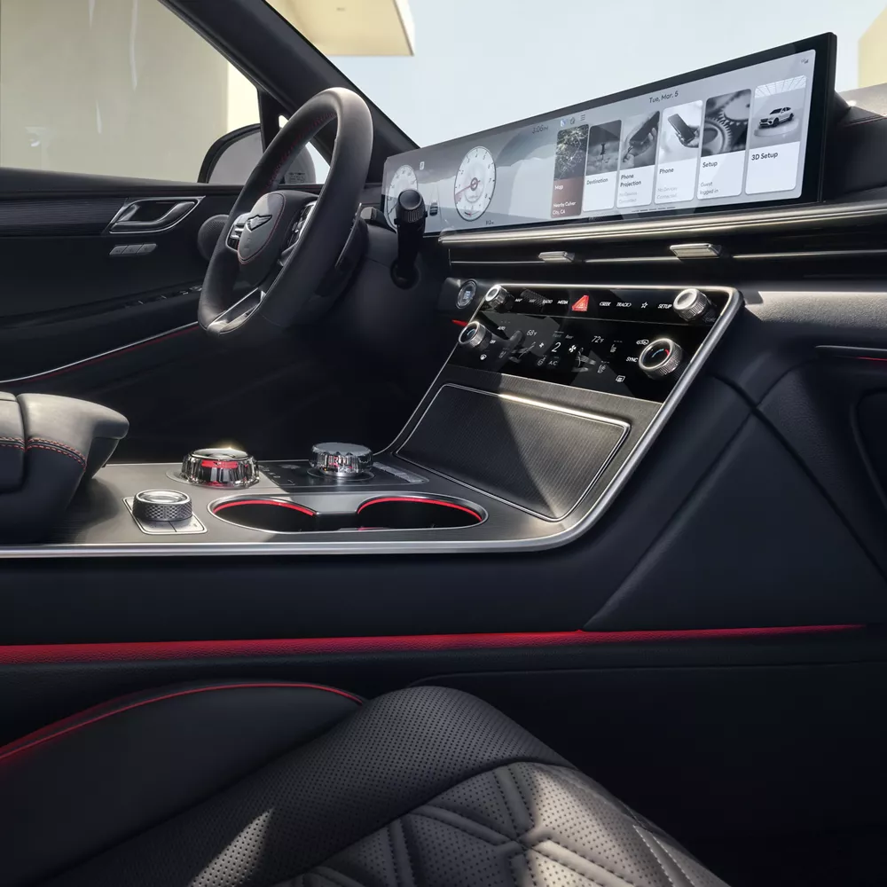 Genesis GV80 Coupe interior with OLED touchscreen display and modern control layout