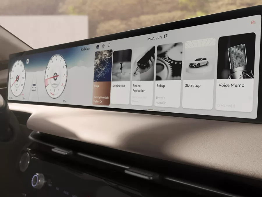 Interior closeup of 27 inch OLED display inside the Genesis G80
