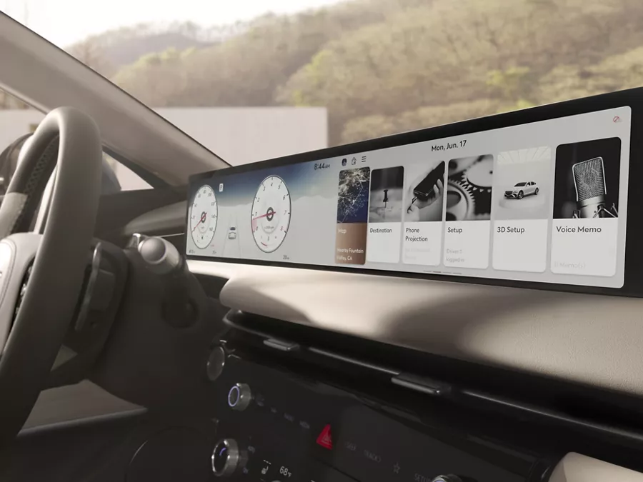 Close up of infotainment OLED screen inside of Genesis G80