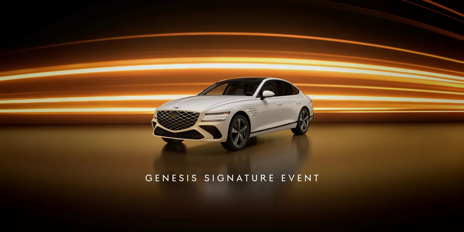 White Genesis G80 with "Genesis Signature Event" written beneath it