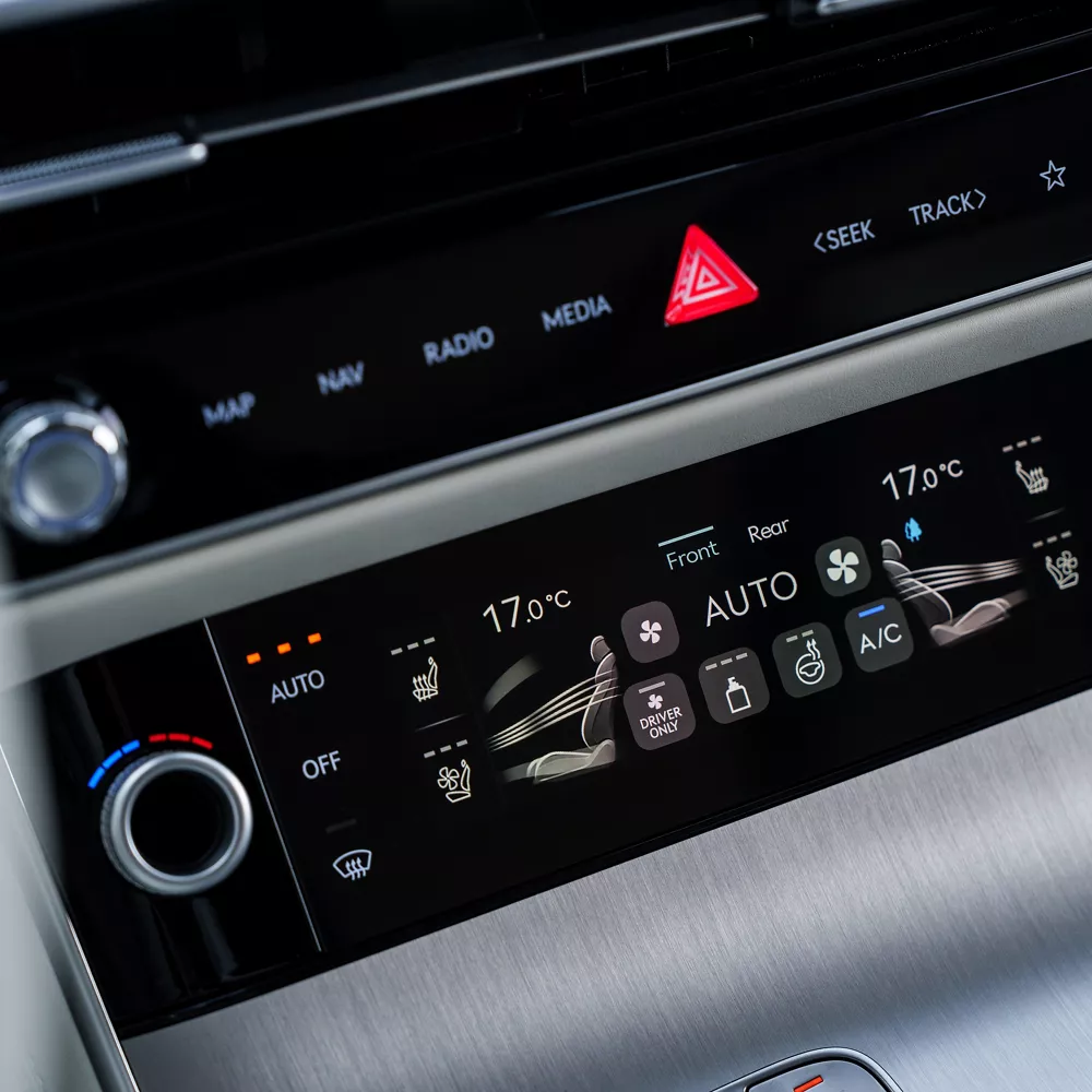 Close up of climate control panel on interior of Genesis Electrified GV70