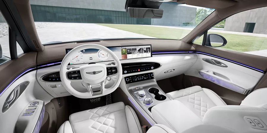 Interior POV view from driver side seat of the Genesis Electrified GV70