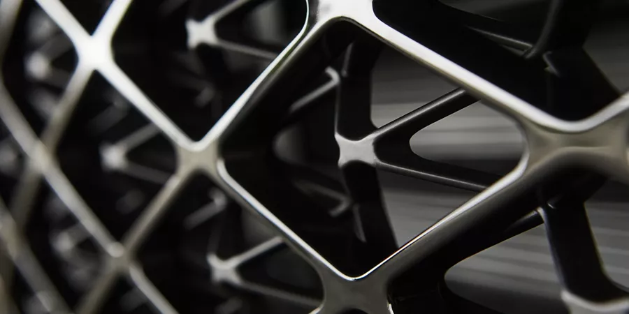 Closeup of grille details on 2026 Genesis GV80 Coupe Prestige Black