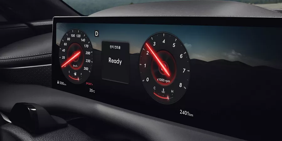 Close up interior view of the Genesis G80's digital dashboard