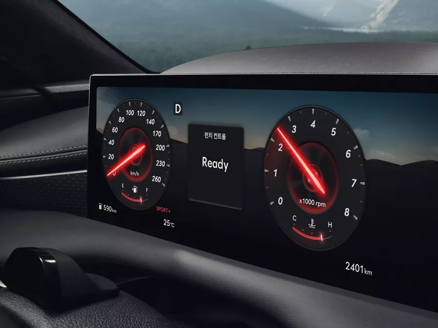 Close up interior view of the Genesis G80's digital dashboard