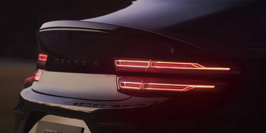 Close up of illuminated brake lights on 2026 Genesis G80 Prestige Black