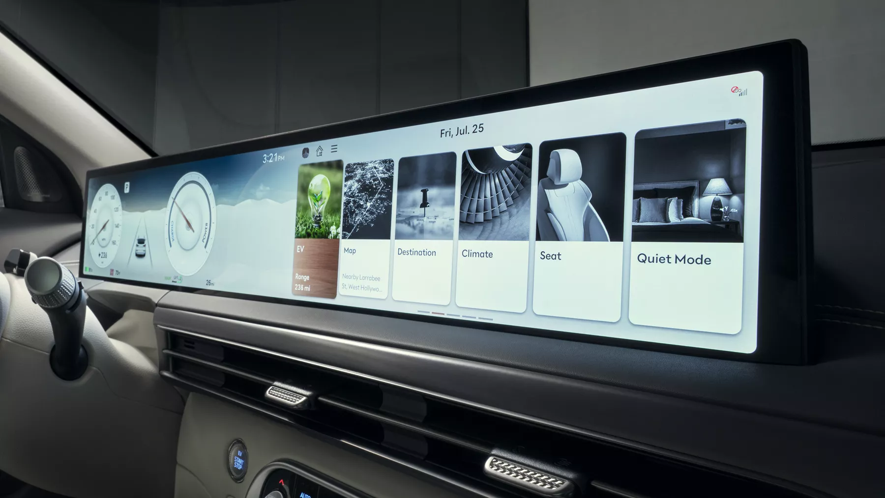 Interior view of 27 inch OLED infotainment screen inside Genesis GV60