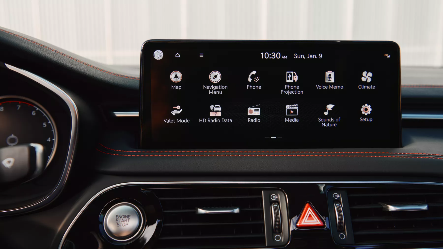 G70 infotainment display showing icons.