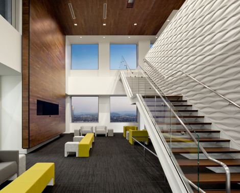 Interface Striation carpet tile in seating area near stairwell imagen número 3