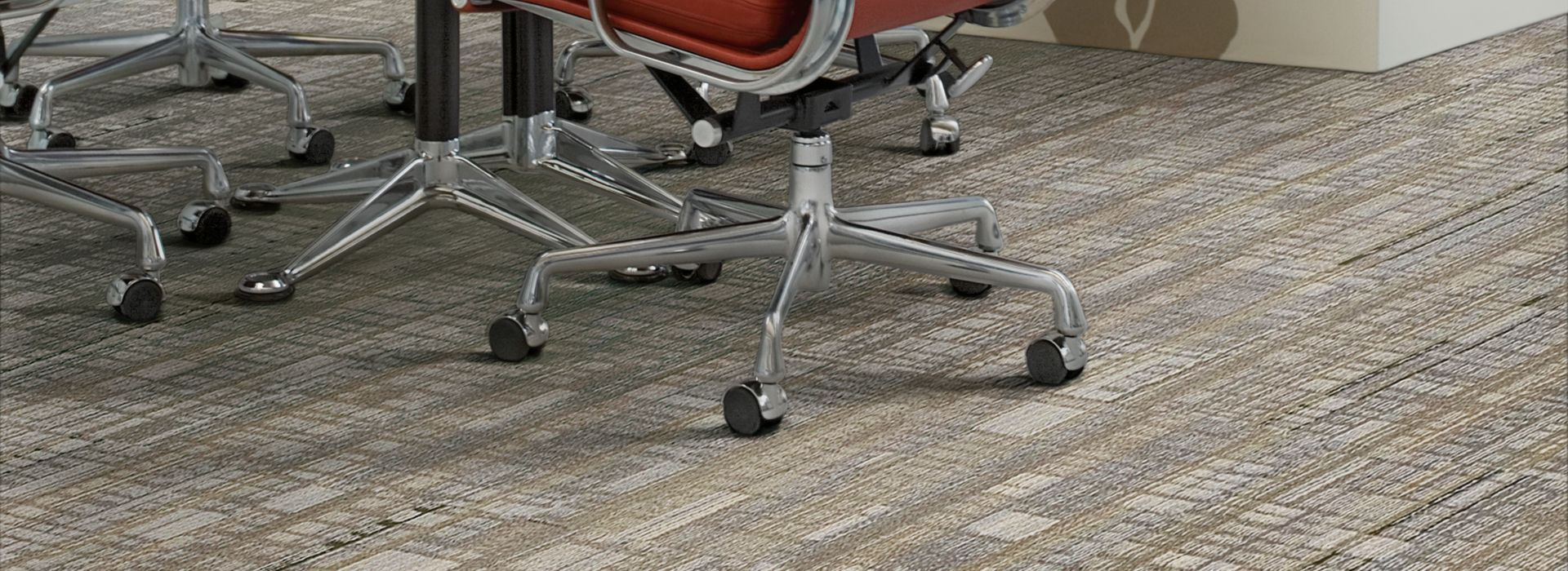 Interface Reissued carpet tile in seating area