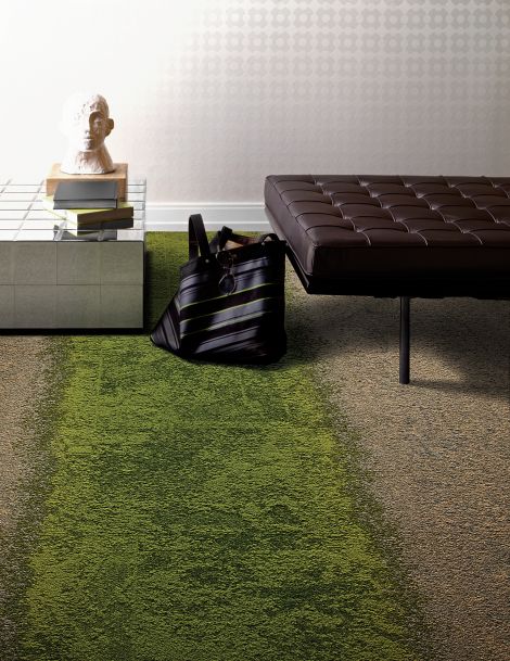 Interface UR101, UR102 and UR103 carpet tile in seating area with bench