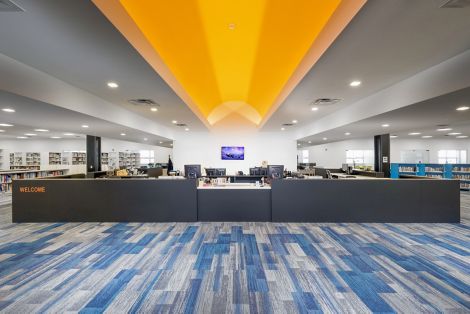 Interface Aerial Flying Colors AE315. AE317 and AE311 plank carpet tile in higher education library image number 8