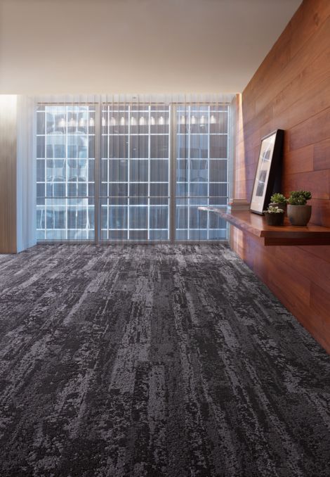 Interface HN810 plank carpet tile in room with hardwood wall and sheer curtains image number 2