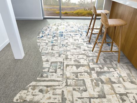 Interface Panola Mountain carpet tile in high top seating area