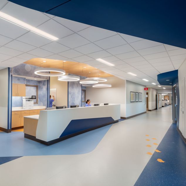 nora by Interface noraplan environcare rubber flooring in hospital corridor and nurse's station