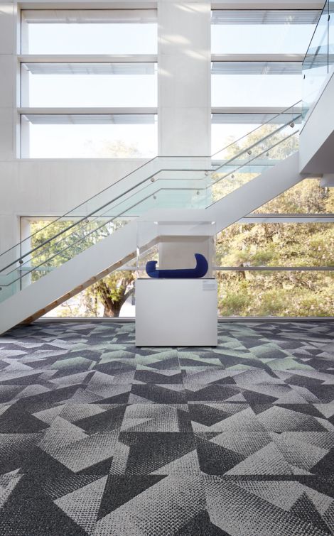 Interface Upward Bound carpet tile in open area with stairwell