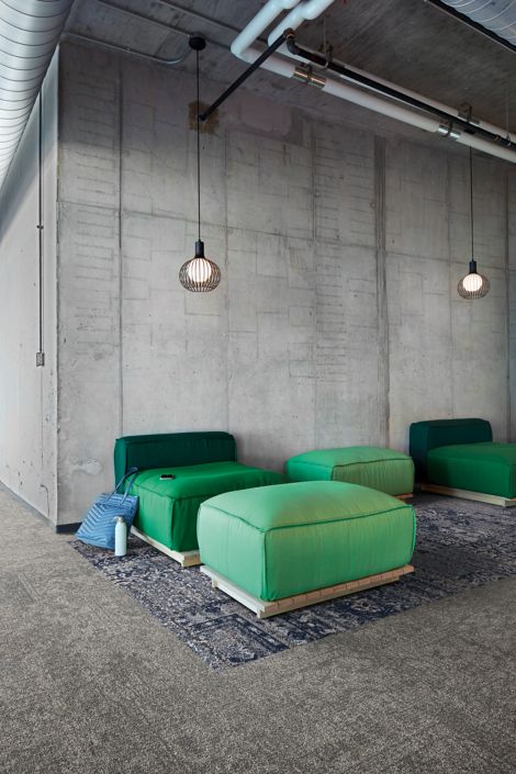 Interface Open Air 405 and Flor Reoriented carpet tile in casual seating area