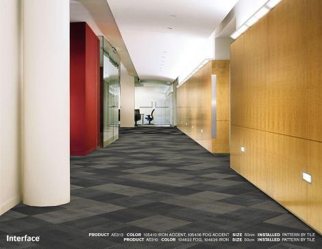 Interface SR899 and AE312 carpet tile in hallway scene