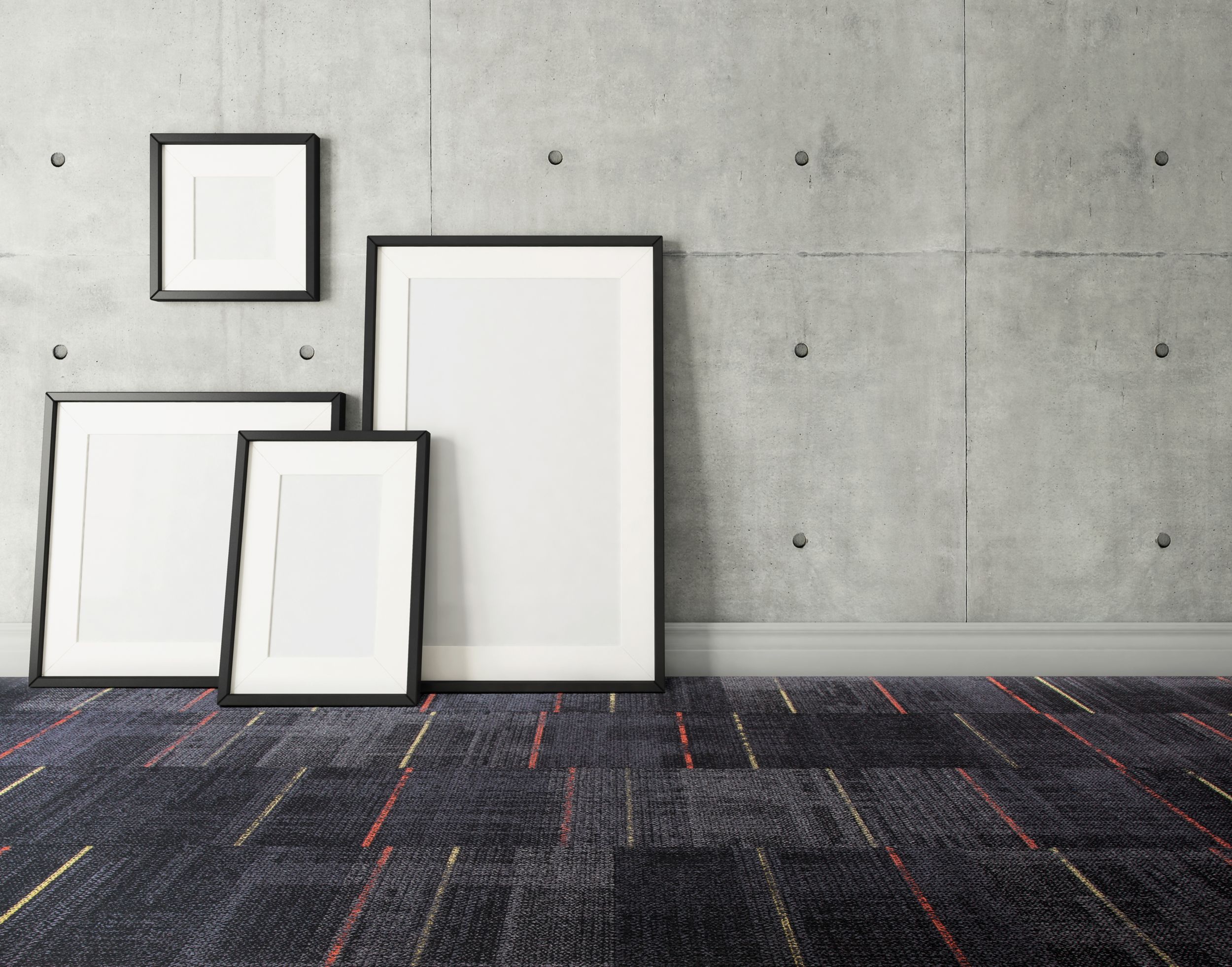 Interface AE312 carpet tile in open room with blank canvases against wall image number 3