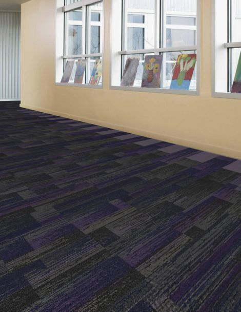 Interface Aerial Flying Colors AE317 and AE311 with On Line plank carpet tile in school corridor